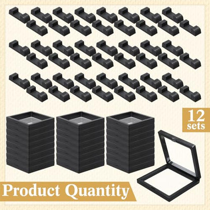 Harloon 12 Pcs 3D Floating Display Case Floating Frame Display Holder Stand Challenge Coin Jewelry Frame Box for AA Medallions Fossil Rock Gemstones Specimen(Black,4.3 x 4.3 x 0.8 Inch,Square Base) - color: Black, size: 4.3 x 4.3 x 0.8 Inch, style: Square