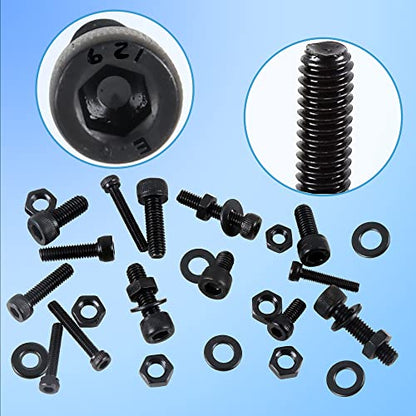 newlng Screws Assortment Kit M2 M3 M4 M5 Metric Black Bolts and Nuts Washers Set 945pcs 10.9 Carbon Steel Hex Socket Head Cap Machine Screws,for Metal Wood Plastic DIY Equipment Maintenance DIN912 - size: P-M2345