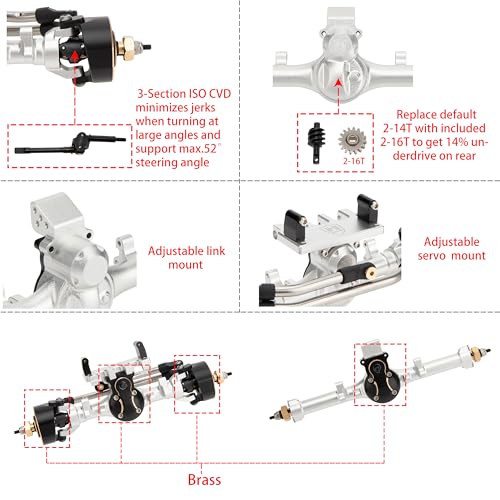 MEUS RACING 5mm ISO V2 SCX24 Axles with 3-Section CVD for Axial 1/24 SCX24 RC Crawler (Silver) - color: Silver