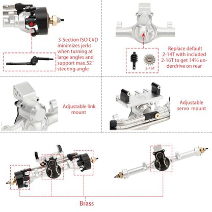 MEUS RACING 5mm ISO V2 SCX24 Axles with 3-Section CVD for Axial 1/24 SCX24 RC Crawler (Silver) - color: Silver