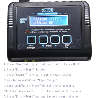 Blomiky 150W AC/DC 10A Smart Battery Balance Charger and Discharger for RC Cars Drones Boats 1S-6S Lipo Life Battery or 1S-15S NiCD/NiMH / C150 Charger
