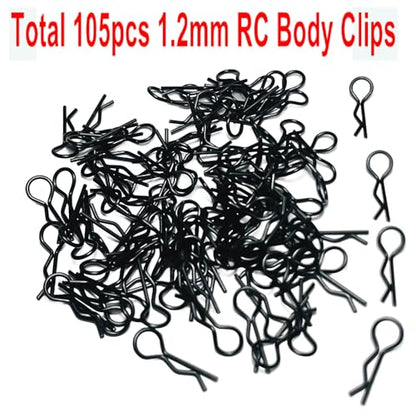 105pcs ZQToday Universal RC Body Clips for All 1/8 1/10 1/12 Scale Traxxas Redcat Axial Arrma HSP HPI Himoto Tamiya RC Car Body Clips(Black)
