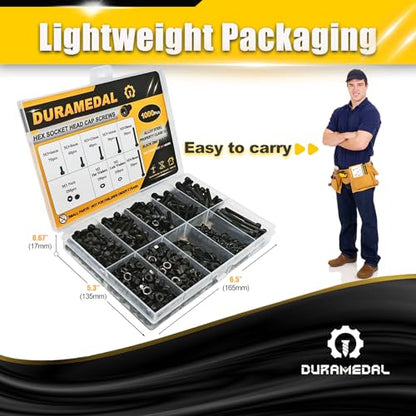 M3 Socket Head Cap Screws Assortment Kit 1000Pcs, M3x6/8/12/16/20/30mm Hex Bolts with Nuts & Washers, 12.9 Grade Alloy Steel Black Zinc, 3D Printing DIY Fastener Set - size: M3 Kit 1000pcs / 6 Sizes