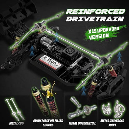 Hosim 1/10 Brushless RC Cars for Adults & Boys 60+ KPH, Fast RC Truck | 4x4 Off-Road All-Terrain Big Remote Control Car, Oil-filled Shock & Metal Drivetrain, Hobby RC Cars Toy Gift