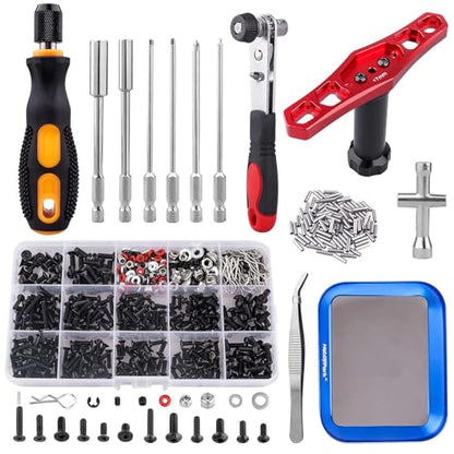 HobbyPark 620pcs RC Screw Kit Screws Assortment Set Hardware RC Repair Tools Kit RC Screwdrivers Hex Drivers 17mm Wheel Wrench for 1/8 1/10 1/12 1/16 Scale RC Car Truck Crawler Buggy