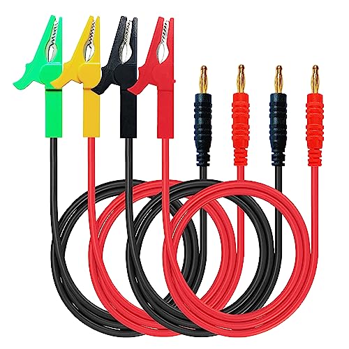 2 Pairs Alligator Clips to 4mm Banana Plug Test Leads Cable | 30A 600V Test Leads with 12AWG 30cm Cable 2 Pairs 4 Colors for Car Testing Multimeter Battery Testing(2 Pairs 4Color Clips) - style: Banana to Alligator Clip 30cm