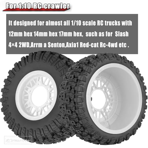 RC Wheels and Tires Truck Tires Short Course Tires for 1/10 Scale Car Arrm a Senton,Slash 2WD 4×4,Axia1,Rc 4wd,Red cat,Plastic Wheels Rubber Tires,4pcs,White - color: White(4pcs)