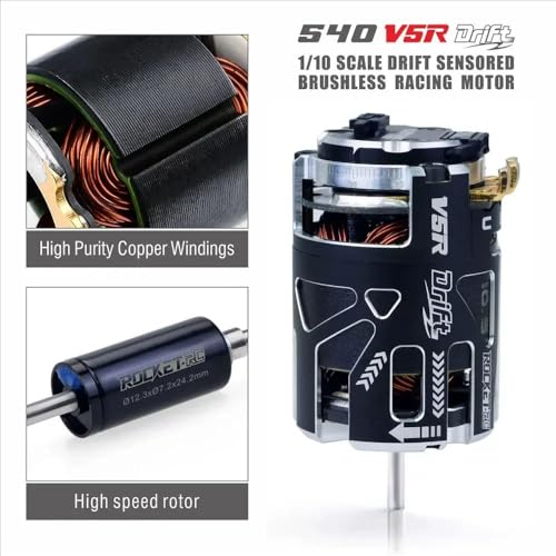 Rocket-RC 540 V5R Sensored Brushless Motor 6.5T 8.5T 10.5T 13.5T 17.5T 21.5T 25.5T for 1/10 1/12 Scale F1 Drift RC Racing Car (Black 10.5T Drift) - color: Black 10.5T Drift
