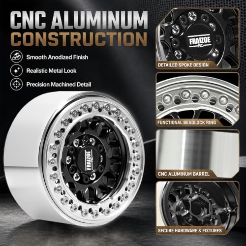 4PCS 1.9" RC Beadlock Wheels with12mm Hex & -6mm Offset Aluminum 30mm Wide Rims for 1/10 RC Crawler, Compatible with TRX4 TRX6 SCX10 SCX10 II III Gen8 RC4WD D90 90046 AXI03007 - color: Silver-Black