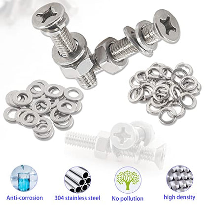 newlng 680pcs M3 M4 M5 M6 Flat Head Phillips Machine Screws with Nuts & Washers Kit 304 Stainless Steel Bolts and Nuts Washers Cross Countersunk Head Screws for DIY Repair Fixing Accessories - size: M3456-2