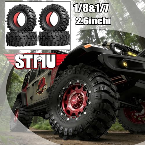 2.6'' Crawler Tires Rubber Mud Tyres OD 5.3'' (4PCS) for Axial SCX10 TRX4/6 GEN7/8 FCX10 RBX10 MJX H8H MK07 KM4 4082/83 1/7 1/8 1/10 Crawler Car (C) - color: C