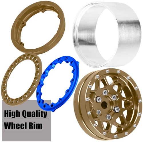 for 1/24 1/18 SCX24 FCX24 TRX4M RC Crawler Car,1.3" RC Tires Wheel Rim,Aluminum RC Truck Tires Wheels Rims,1.3 Beadlock Wheel Rims Heavy Duty Rim (4PCS) Brown - color: 1.3-rim-brown&blue