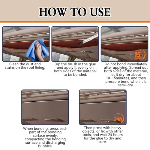 Car Headliner Glue, 3.53OZ, Upholstery Adhesive, Strong Automotive Interior Glue with Brush, Transparent Repair Car Headliner, Suitable for Fabric and Leather, - color: Transparent