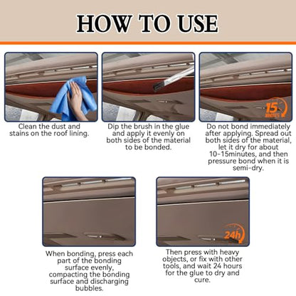 Car Headliner Glue, 3.53OZ, Upholstery Adhesive, Strong Automotive Interior Glue with Brush, Transparent Repair Car Headliner, Suitable for Fabric and Leather, - color: Transparent