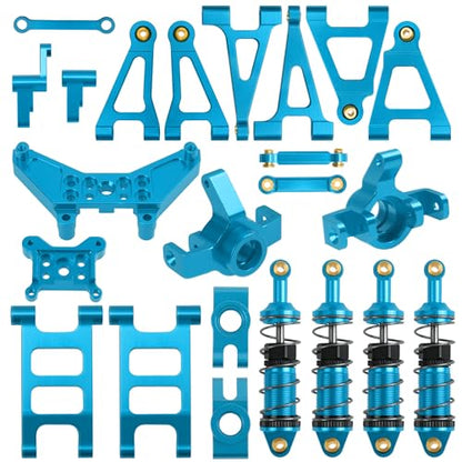 ShareGoo Aluminum Front Rear Swing Arm & Steering Knuckle Kit & Shock Absorbers & Shock Tower Mount Compatible with 1/14 MJX Hyper Go 14301 14302 RC Upgrade Parts (Blue) - color: Blue