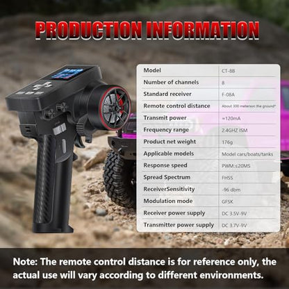GOUPRC 8CH 2.4GHz Racing RC Transmitter Screen Controller & Receiver Kit for SCX24 SCX30 TRX4M Redcat 1/8 1/10 1/18 1/24 1/30 RC Crawler Vehicle Car Ship Tank