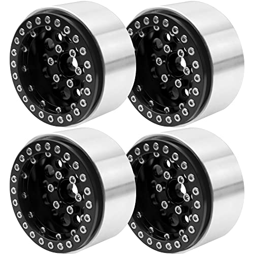 4Pack ShareGoo Aluminum Alloy 1.9" Beadlock Wheel Rims Hubs Compatible with Traxxas TRX4 Axial SCX10 RCAWD D90 D110 Tamiya CC01 1/10 RC Crawler Car (Black) - color: Black
