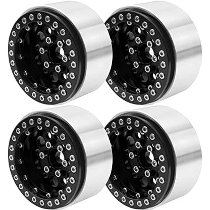 4Pack ShareGoo Aluminum Alloy 1.9" Beadlock Wheel Rims Hubs Compatible with Traxxas TRX4 Axial SCX10 RCAWD D90 D110 Tamiya CC01 1/10 RC Crawler Car (Black) - color: Black