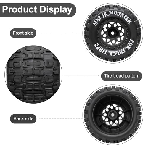 LRFHL 12mm Hex RC Wheel Tires 4PCS | for 1/16 Traxxas Mini Maxx 107154-1 Mini XRT VXL 108076-1 E-Revo Mini XRT MJX 16207 16210 HSP 94186 LOSI 1/18 Mini LMT - color: Black Tires+ Black Hex Wheel-1