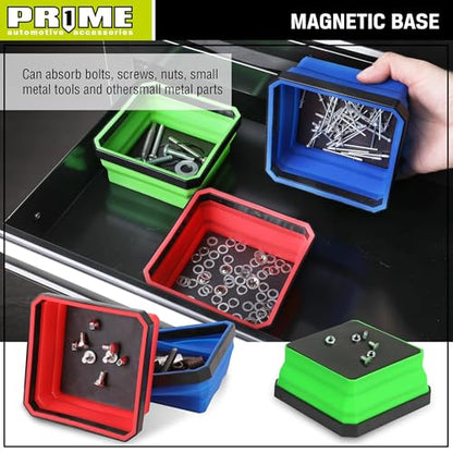 PR1ME Upgrade Collapsible Magnetic Parts Tray Set, 3 Pack, Foldable Magnetic Tool, 4.25 inch Square Silicone Bowls with Magnetic Base Stores and Organizes Small Parts and Tools - size: Upgrade Trays