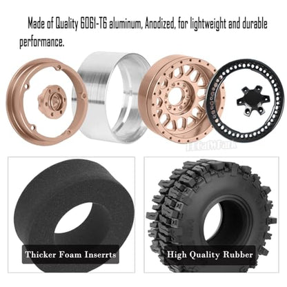 Aluminum 2.2 Wheel Tires for 1/10 SCX10 SCX10 II SCX10 III SCX10 Pro TRX4 TRX6 Gen7/8 D90 VS4-10 MST CFX RC Crawler Car,2.2 Beadlock Wheel Off Road Buggy Rally RC Truck Tires,Bronze - color: Bronze - (4pcs Tires)