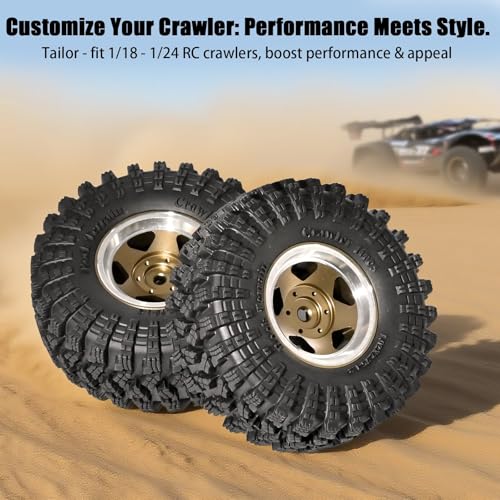 1.3” RC Beadlock Wheel Tires Set 70*26mm for 1/18 1/24 SCX24 TRX4M, Bronze | Aluminum Wheel Rims Super Large Soft Mud Terrain Rubber Off-Road Tires for 1/18 1/24 Micro Crawler Car SCX24 TRX4M Upgrade - color: Bronze