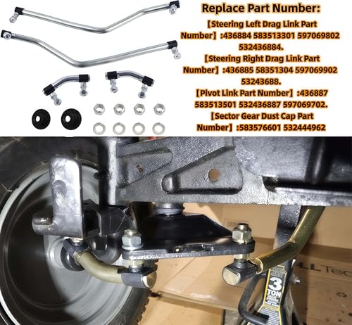 Steering Drag Link Set LH/RH for Husqvarna Craftsman Poulan Mower, 6 Pack | Replaces 436884 436885 436887, Adjustable Ends, 4130 Zinc Coated Steel, Includes Pivot Links & Dust Caps