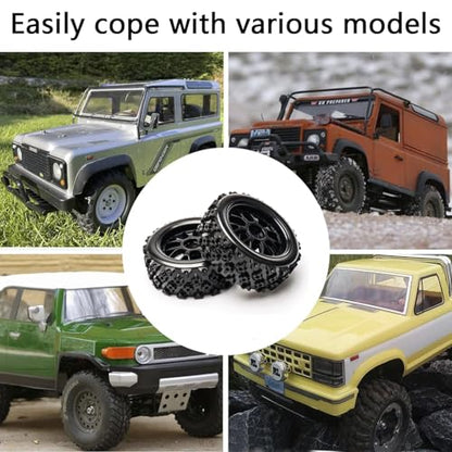 4 Pcs Black 1:10 Scale RC Tires Wheel Rims | Split-type Tires, ABS Wheels + Rubber Tires, 12mm Hex, Raised Tread Pattern, Shock Absorption, Anti-Slip, Strong Grip
