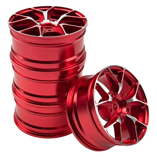 ShareGoo Metal Wheel Rims RC 12mm Hex Hubs 1/10 RC Drift On-Road Racing Touring Wheel Rim Compatible with HSP Tamiya Kyosho RedCat Sakura WLtoys Universal 1/10 RC Scales (Red) - color: Red