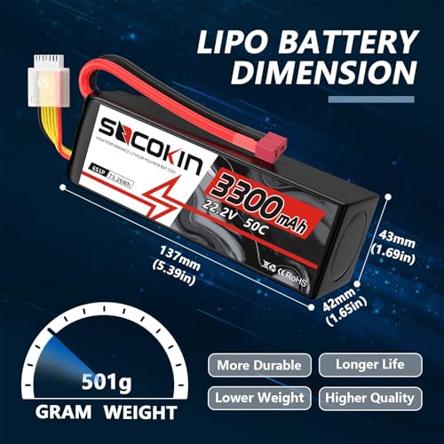 6S 3300mAh Lipo Battery 22.2V 50C RC Battery with T-Plug Connector for RC Model Vehicles Car Trucks Truggy Boat
