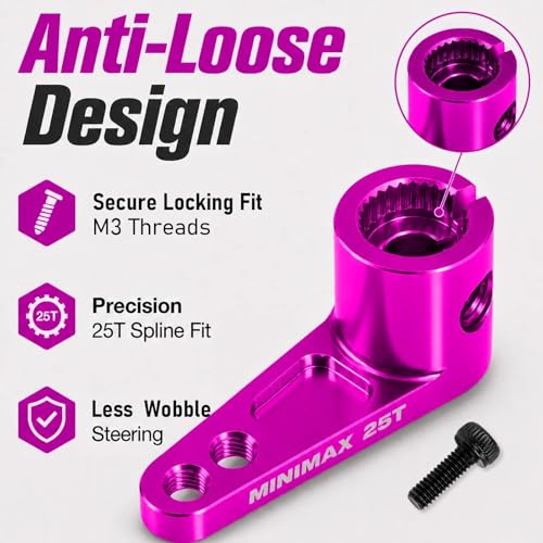 2PCS 25T Aluminum Raised Servo Horn for Futaba Savox Power HD 1/8 1/10 RC | CNC Servo Arm With M3 Threaded 16mm 20mm Holes for RC Off-Road Crawler Drift Racing Car Steering Linkage Clearance Upgrade - color: Pink