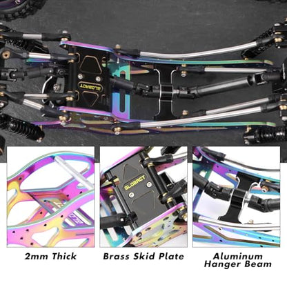 GLOBACT Titanium SCX24 LCG Chassis Frame Kit for SCX24 | with Brass Skid Plate, Stainless Steel Driveshaft, Aluminum Links, Hanger Beam, 1/24 RC Crawler Upgrade