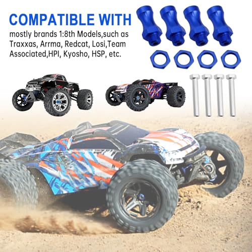 Hobbypark Metal Alumimum 12mm to 17mm Wheel Hex Hub Adapter Extension Conversion w/Wrench for 1/10 RC Cars Monster Trucks Off Road Buggy Upgrade 1/8 Tires (with Navy Blue Adapter)