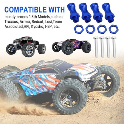 Hobbypark Metal Alumimum 12mm to 17mm Wheel Hex Hub Adapter Extension Conversion w/Wrench for 1/10 RC Cars Monster Trucks Off Road Buggy Upgrade 1/8 Tires (with Navy Blue Adapter)