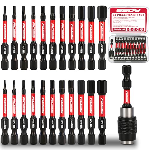23-Piece Magnetic Hex Head Allen Wrench Drill Bit Set with 2.4" Impact Bit Holder, 1/4" Hex Shank Hex Bits, SAE & Metric Hex Screwdriver Bit Set, S2 Steel Allen Key, Mechanic Home Repair - style: 23 PCS New Version