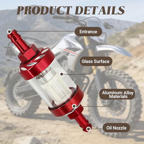 Car Fuel Filters, Tempered Glass Waterproof Fuel Filter Cup, Inline Alloy Rust-Proof and Durable Efficient Filter Oil Cup, Universal for Truck Motorcycle SUV Car (Red)