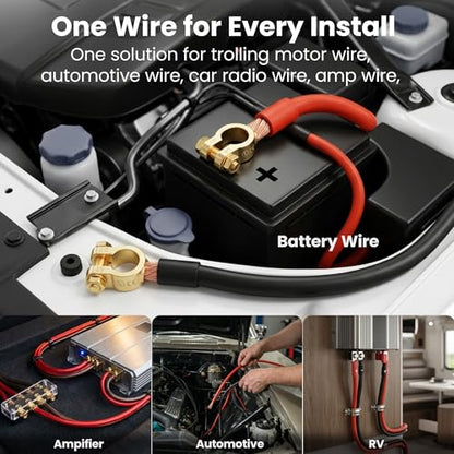 GEARit 0 Gauge Wire Kit CCA 3-in-1, 1/0 AWG Power Ground Battery Cable 25 ft Black/Red, with Lugs & Heat Shrink - color: Black/Red, size: 25ft Each + Lugs + Shrink Wrap