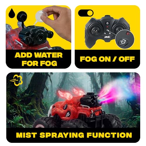 BEZGAR Monster Truck Toys, 1:18 Remote Control Monster Truck with Water Spray & Dancing Spins, 4WD RC Truck for Boys 4-7, RC Cars with 2 Batteries, Toys for 4+ Year Old Boys - color: Red