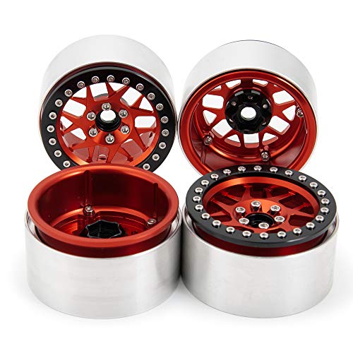 2.2inch Beadlock Wheels Rims 35mm for 1/10th Scale RC Crawler Model Car Wraith 90018 -Pack of 4 (Red) - color: Red
