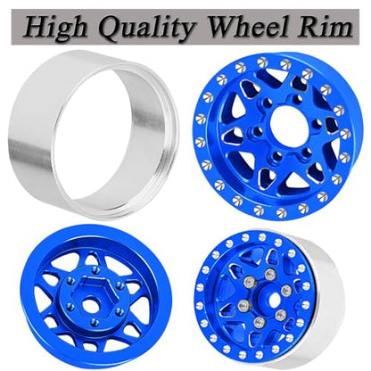 for SCX24 TRX4M 1/24 1/18 RC Crawler Car,Aluminum 1.0" Beadlock Wheel Tires Wheel Hub Wheels Rim 4PCS 1.0in Beadlock Wheel Rims Heavy Duty Rim,Navy Blue - color: (4PCS）Navy Blue