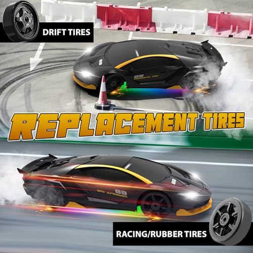 RC Drift Car Remote Control Car 2.4GHz 1/24 4WD 15KM/H High Speed Racing Sport with LED Lights Drifting Tire Toy for Adults Boys Girls Kids Gift - color: Black