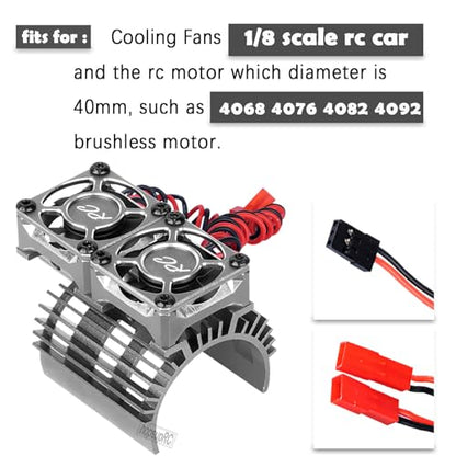 Motor Cooling Fan Upgrades Part 1/8 RC Car 40mm 42mm Brushless Motor,Motor Cooling Fans Surpass Hobby Twin 30mm RC Car Motor Fan with Metal Cover 4068 4274 Brushless Motor Heatsink,Titanium