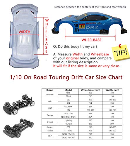 1/10 Scale RC Printed Precut Drift Racing Touring Onroad Car Body Shell Width 195mm with Wing Mirror Accessories (Blue Mix) - style: Blue Mix