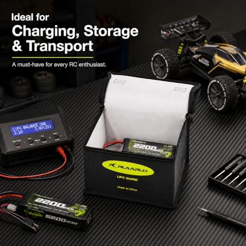 AMORIL Fireproof Explosionproof Large Capacity Battery Storage Guard Pouch for Lipo Charge & Storage (8.46 x 6.5 x 5.71 in),Black