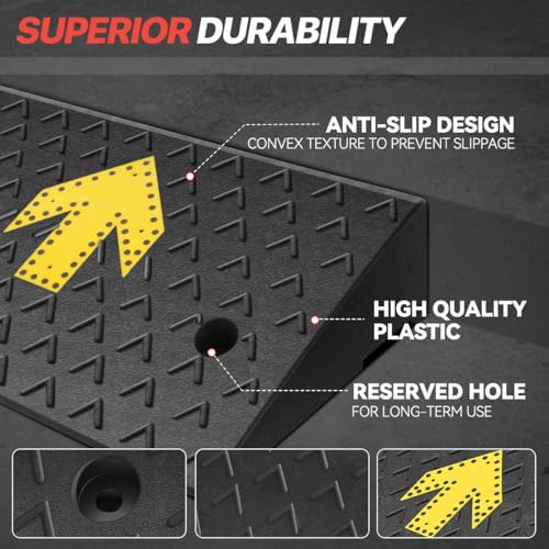 Rubber Curb Ramp 4.3" Rise Height, Arrow Patterned Sidewalk Curb Ramp for Forklift Truck Bus Car SUV, Driveway Curb Ramps for Low Profile Car, Threshold Bridge Ramp for Warehouse Garage - size: 4.3" Rise Arrow