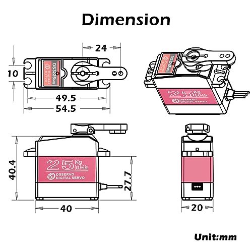 25KG Servo DS3225 Servo RC Digtal Servo DS3225MG Waterproof Full Mental Gear Servo 270 Degree for 1/8 1/10 DIY Baja Car Truck RC Robot Arm - size: 25kg 270°