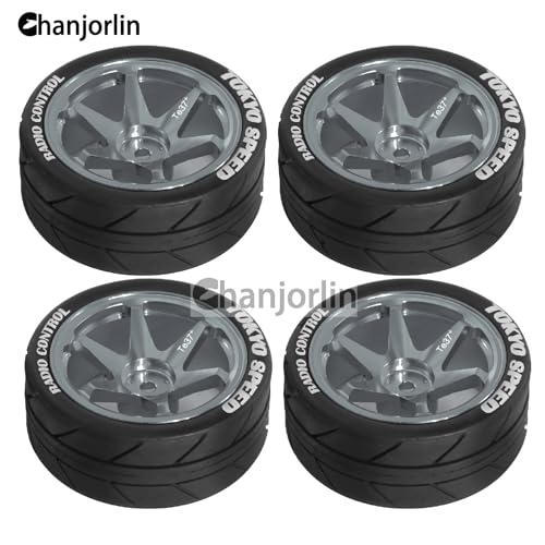 1/10 On Road Tires And Aluminum Wheels 12mm Hex RC Rally Racing Tyres OD 2.56" For Tamiya TT01 TT02 XV01 TA06 A959 PTG2 HPI KYOSHO PTG2 Traxxas 1:10 Street Touring Drift Car 4PCS (Titanium) - color: Titanium