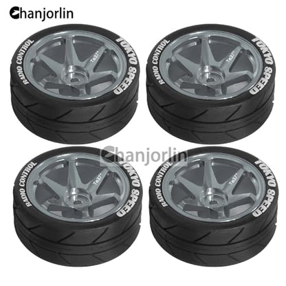 1/10 On Road Tires And Aluminum Wheels 12mm Hex RC Rally Racing Tyres OD 2.56" For Tamiya TT01 TT02 XV01 TA06 A959 PTG2 HPI KYOSHO PTG2 Traxxas 1:10 Street Touring Drift Car 4PCS (Titanium) - color: Titanium