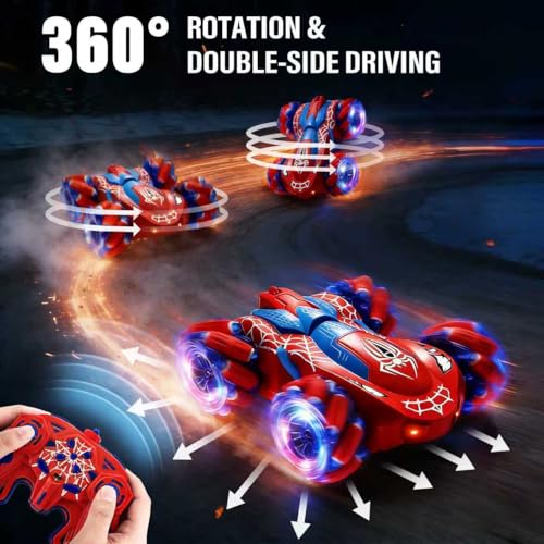 Spider RC Stunt Car for Kids, 2.4GHz Double-Sided 360° Rotating 4WD Remote Control Car with LED Headlights, Rechargeable Off-Road Spider Toy Gift for Boys Ages 4–6 5–7 8–13