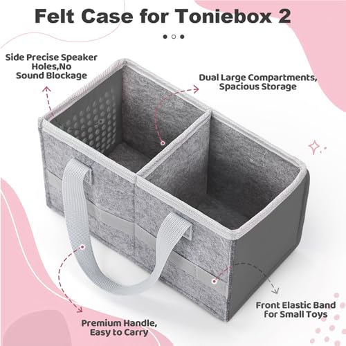 PISOSN Carrying Case for Toniebox Starter Set and Tonies Figurines, Travel Felt Cloth Musical Toy Folding Bag for Toniebox 2 & Accessories (Gray) - color: Gray